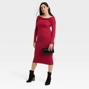 Off the shoulder midi body con dress